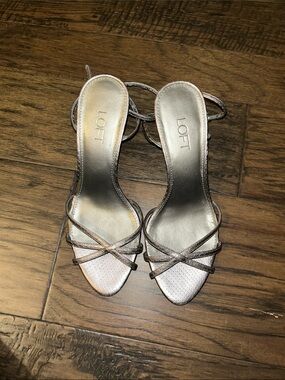 LOFT Silver Metallic Strappy Heeled Sandals